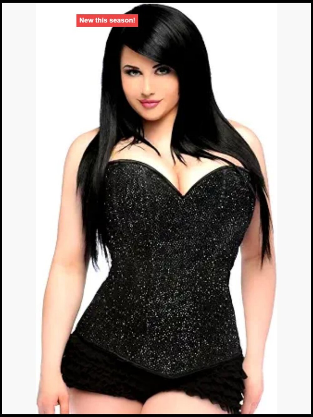 Women's Glitter Overbust Corset with Side Zipper & Steel Boning